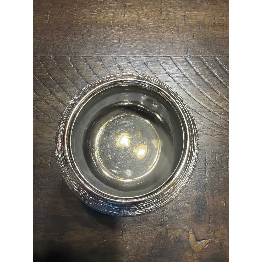 Vintage Silver Metallic Glazed Ceramic Round Planter Pot Textured Ribbed Design